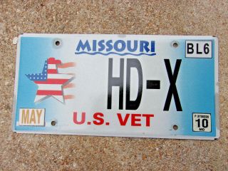 Vintage License Plate Exp 2010 Missouri Specialty Us Vet Flaming Flag Star Hd - X