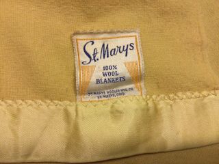 Vtg.  St Marys 100 Wool Blanket,  Yellow,  73x81 Full,  Summer Weight,  Satin Edge