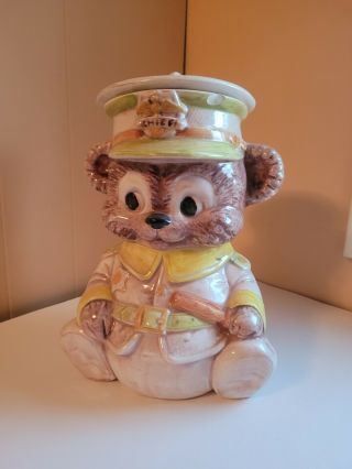 Vintage Chief Brown And Off White Teddy Bear Cookie Jar Treasure Craft Usa