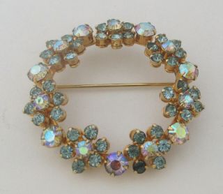 Vintage Sky - Blue/crystal Ab Rhinestone Wreath Brooch