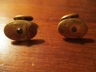 Vintage 10k Gold Mens Cufflinks With Green Stone 4.  8 Grams
