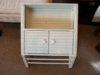 Vintage Wicker Wall Cabinet Towel Rack Bathroom Shabby Chic Cottage Style