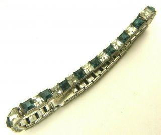 Antique Art Deco Sterling Silver Channel Set Blue Bracelet Tennis Line 6.  25 " L