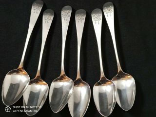Georgian Silver Spoons Set 0f 6 Georgian Silver Teaspoons Ex.  Cond.  61g