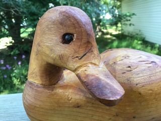 Vintage - Wood Duck Decoy - 9.  5”,  Hand Carved,  Canada,  Glass Eyes?Unpainted 3