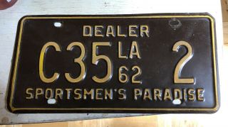 1962 Louisiana Dealer License Plate Tag Sportsmen’s Paradise