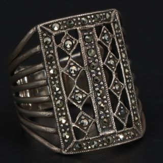 Vtg Sterling Silver - Art Deco Marcasite Geometric Cutout Ring Size 9.  5 - 10g