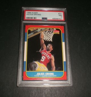 1986 - 87 Fleer Julius Erving Basketball Card 31 - Psa Graded 7