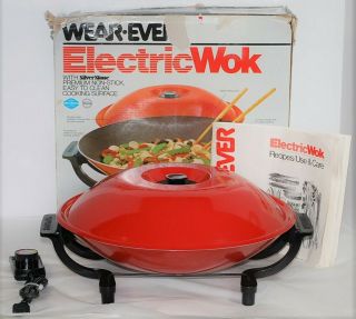 Wear Ever 71600 Electric Wok Red Skillet Silver Stone Non Stick Vintage