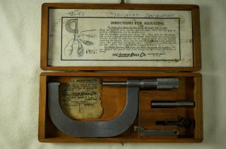 Vintage Lufkin Rule Co Outside Caliper Micrometer In Wood Box W/ Directions