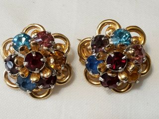 Barclay Signed (2) Matching Vintage Lapel Brooches Multicolored Rhinestones