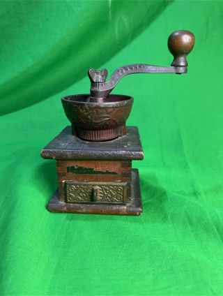 Vintage Wood With Cast Iron - Dovetailed Hand Crank Coffee Grinder