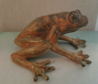 French Solid Bronze Sculpture Of A Frog Signed Foundry Mark