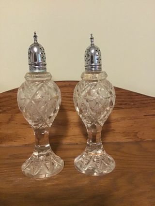 Vintage Cut Glass And Silverplate Salt & Pepper Shakers