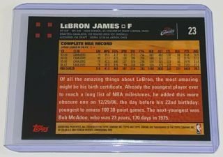 2007 - 08 Topps Chrome Lebron James 23 NBA Cleveland Cavaliers Basketball Card 2