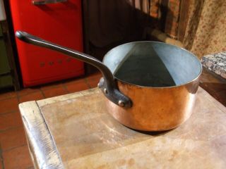 Antique Top Quality French Heavy Copper Saucepan Wrought Iron Handle,