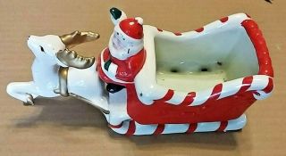 Vintage Porcelain Santa Claus Reindeer Sleigh Christmas Candy Cane Stripe Japan