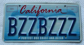 California " Whale Tale " Personalized Vanity License Plate: " Bzzbzzz "