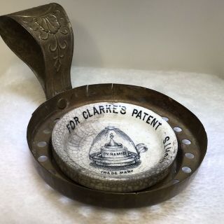Antique English Clarke’s Patent Pyramid Night Light Dish & Brass Candle Holder