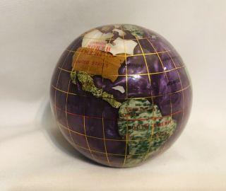 Vintage Purple Lapis Inlaid Gemstone World Globe Paperweight No Box 3” Tall