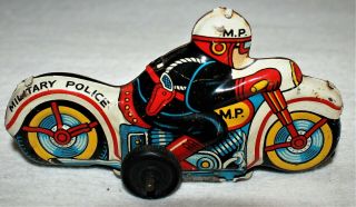 Vintage Friction Tin Litho Motorcycle / Military Police / Made In Japan / Nomura