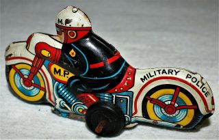 VINTAGE FRICTION TIN LITHO MOTORCYCLE / MILITARY POLICE / MADE IN JAPAN / NOMURA 2