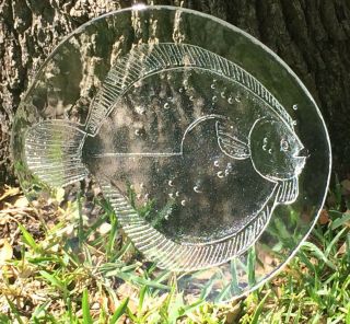 Vtg Antique Art Glass Fish Plate Platter Clear European Salmon Serving 13 "