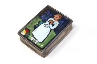 A Heavy Quality Vintage 925 Solid Silver Enamelled Pill Snuff Box 27786