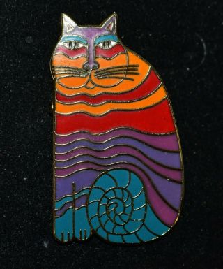 Laurel Burch Rainbow Cat Pin Brooch Vintage Signed Enamel Gold Tone Pin