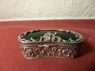 A 19th C,  Austro - Hungarian Solid Silver And Green Gemstone Pill Box