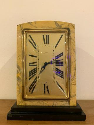 Vintage 1930 Art Deco Marble Cased Mantel Clock With Gilt Roman Dial 8 " High