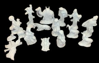 Vintage 16 Piece White Porcelain Nativity Set • Figures Average 4” To 5” Tall