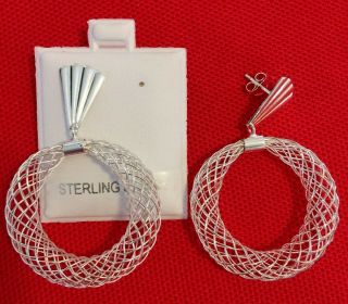 Vtg 925 Sterling Silver Lace Filigree Pierced Hoop Earrings