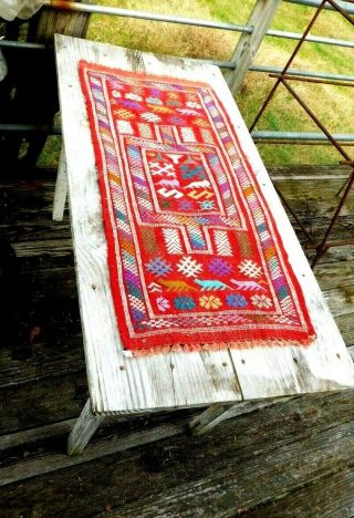 Vintage Table Mat Hand Woven And Embroidered 36 " X 18 " Wool Tribal Nomad