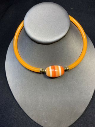 Vintage 1970’s Bright Shades Orange Lucite Beaded Choker Necklace Hook Clasp