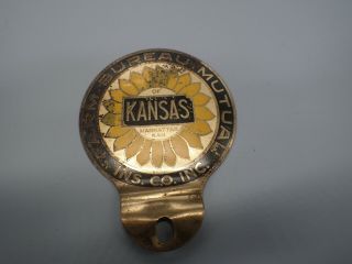 Vintage Copper License Plate Topper Farm Bureau Mutual Ins.  Co.  Inc.  Kansas 1