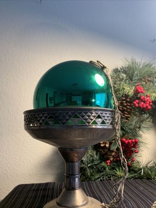 Big Antique Kugel Heavy Green Glass Christmas Ornament 6.  2”