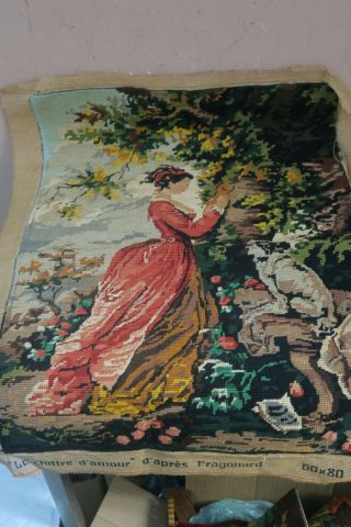 Vintage Hand Stitched Finished Completed Needlepoint 18 " X 26 " Unframed France