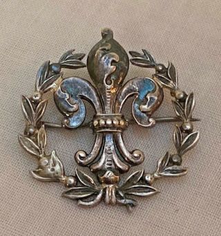 Antique Mermod Jaccard Jewelry Co.  Sterling Silver Fleur Di Lis Wreath Pin 1895