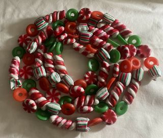 Vintage Blow Mold Candy Garland Lifesaver Peppermint Red Green 8 