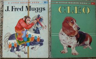 2 Vintage Little Golden Books J.  Fred Muggs,  Cleo " A " 1st Editions
