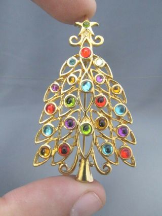 Vintage Lc Liz Claiborne Gold Tone Lighted Christmas Tree Pin Brooch
