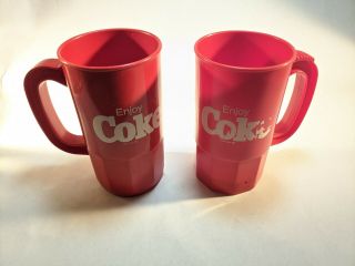 (2) Vintage Plastic Coca Cola Coke Advertising Promo Drink Mug Cup