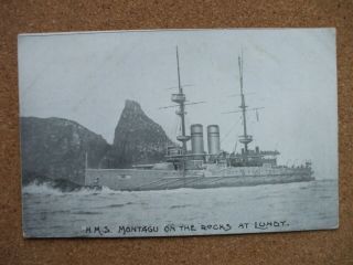 Vintage Printed Postcard H.  M.  S.  Montagu On The Rocks At Lundy.  Devon