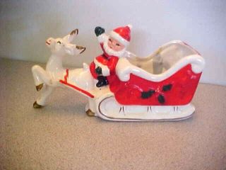 Vtg.  Reindeer/santa Pulling Sleigh Planter W/org.  Brinn 