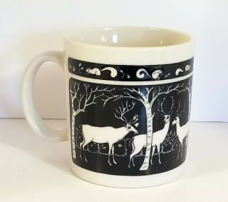 Vintage Taylor And Ng Coffee Mug - Deer And Squirrels 1978 Black / White