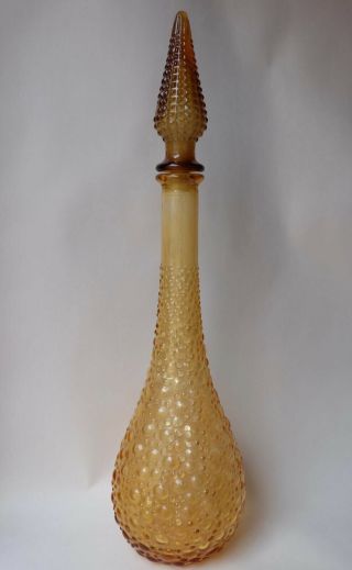 Vintage Amber Midi Sized Hobnail Genie Bottle 1960’s Italian Empoli Decanter