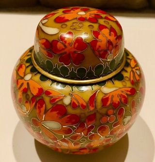 Vintage Taiwanese Cloisonne Lidded Ginger Jar 4 3/4 " Yun Kang Art & Design Corp.