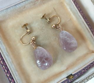 Stunning Vintage Jewellery Lovely Polished Amethyst Rolled Gold Dropper Earrings