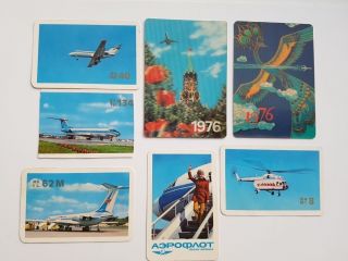 7 Ussr Aeroflot (2 Lenticular 3d) Vintage Pocket Calendars 1976 Russia